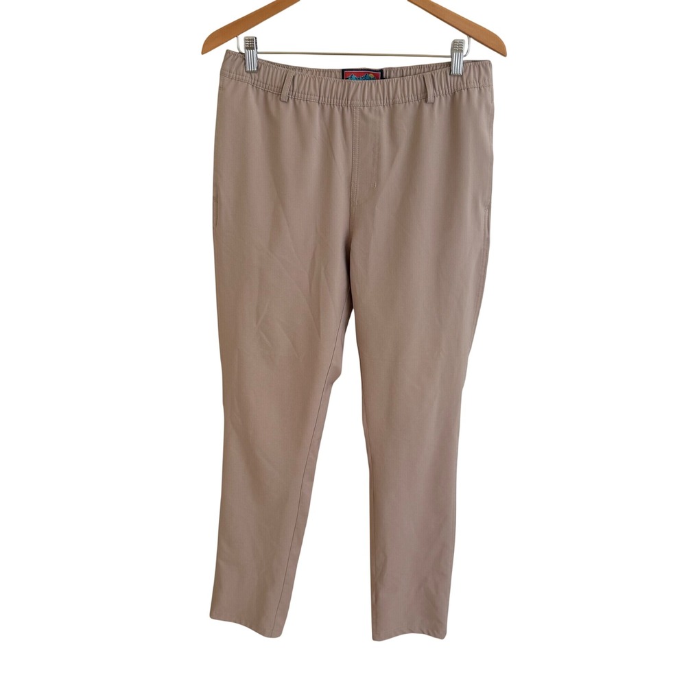 Burlebo Mens Performance Everyday Pants Khaki Tan Elastic Waist Stretch Size M